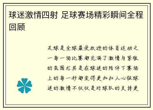 球迷激情四射 足球赛场精彩瞬间全程回顾